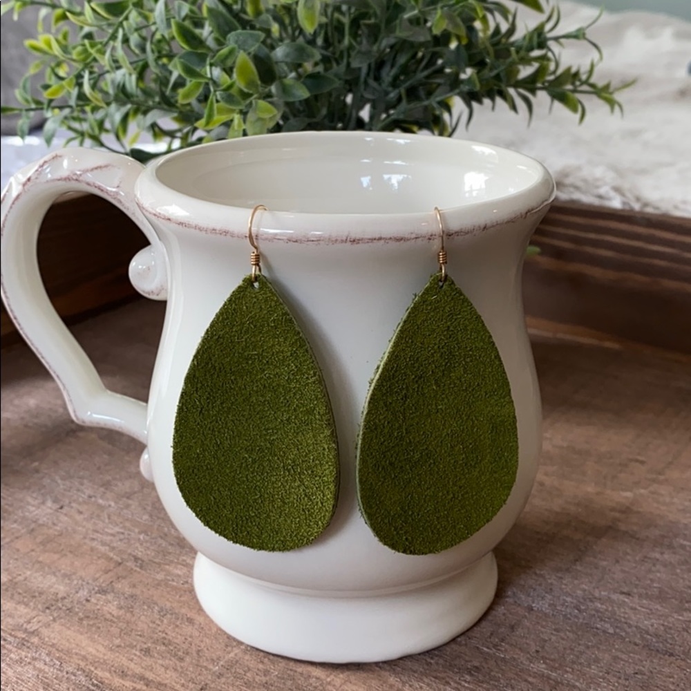 Handmade Green Leather Earrings